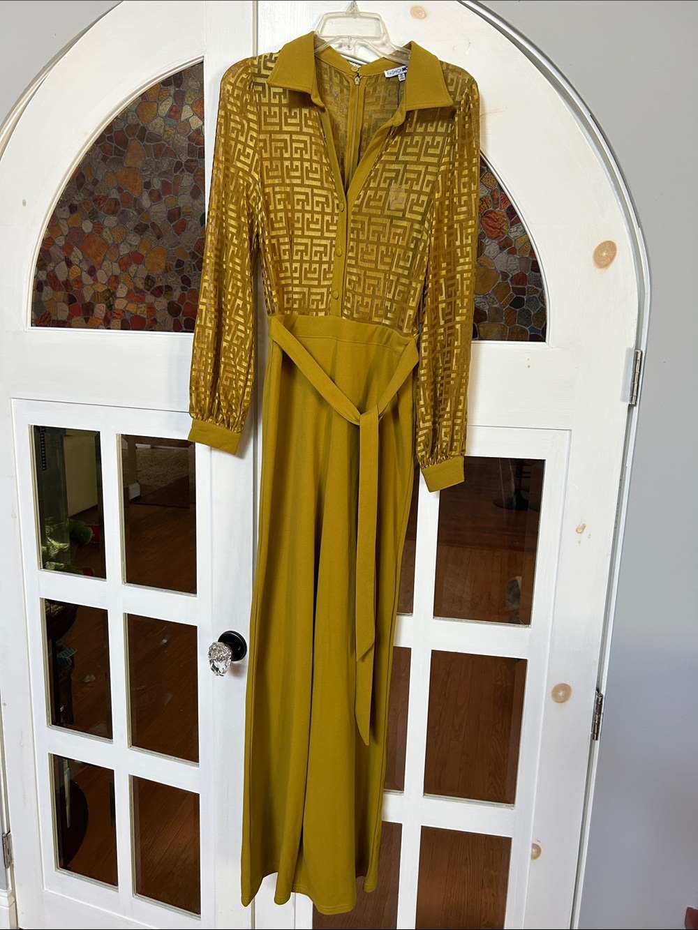 Fashion Nova Mustard Gold Long Sleeve Jumpsuit